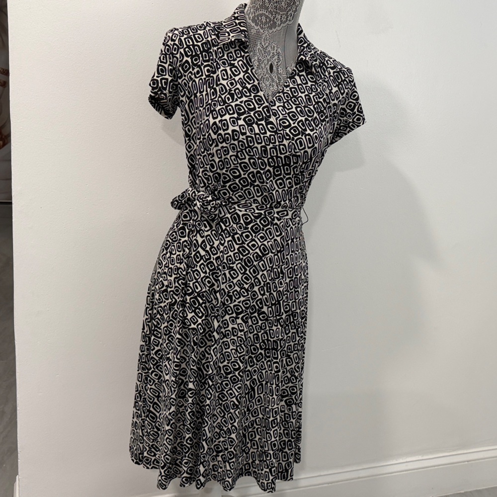 Chico's Black and White Asymmetrical Wrap Dress